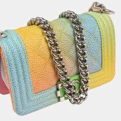 Pre Owned Chanel Boy Mini Multicolor Pastel Leather Shoulder Bag