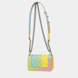 Pre Owned Chanel Boy Mini Multicolor Pastel Leather Shoulder Bag