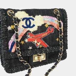 Pre Owned Chanel Night Flight Mademoiselle Lock Indigo Denim Shoulder Bag