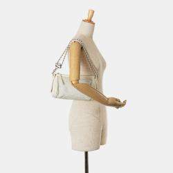 Pre Owned Chanel Cream Caviar Perforated Pulley Shoulder Bag