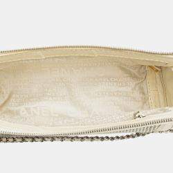 Pre Owned Chanel Cream Caviar Perforated Pulley Shoulder Bag