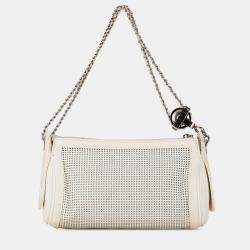 Pre Owned Chanel Cream Caviar Perforated Pulley Shoulder Bag