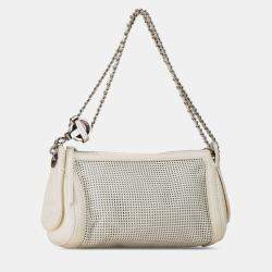 Pre Owned Chanel Cream Caviar Perforated Pulley Shoulder Bag