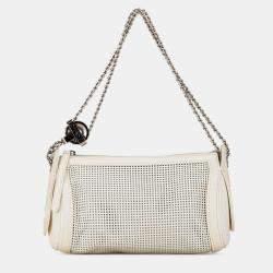 Pre Owned Chanel Cream Caviar Perforated Pulley Shoulder Bag