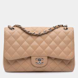 Pre Owned Chanel Brown Jumbo Classic Caviar Double Flap