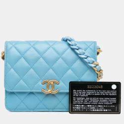 Pre Owned Chanel Blue Quilted Lambskin Candy Chain Wallet