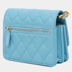 Pre Owned Chanel Blue Quilted Lambskin Candy Chain Wallet