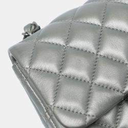 Pre Owned Chanel Silver Mini Square Classic Calfskin Single Flap