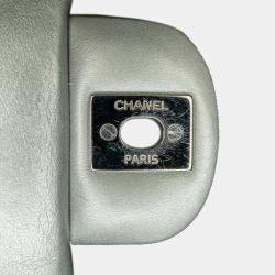 Pre Owned Chanel Silver Mini Square Classic Calfskin Single Flap