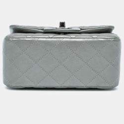 Pre Owned Chanel Silver Mini Square Classic Calfskin Single Flap