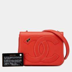 Pre Owned Chanel Red Lambskin CC Mania Flap