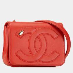 Pre Owned Chanel Red Lambskin CC Mania Flap