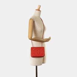 Pre Owned Chanel Red Lambskin CC Mania Flap
