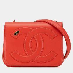 Pre Owned Chanel Red Lambskin CC Mania Flap