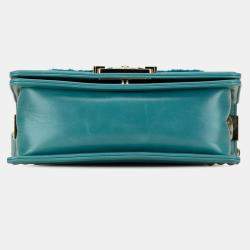 Pre Owned Chanel Blue Small Shearling Boy Flap