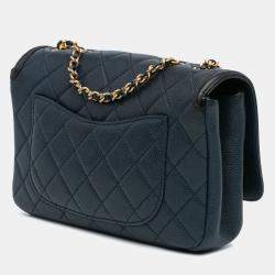 Pre Owned Chanel Blue Small Bicolor Caviar CC Filigree Flap