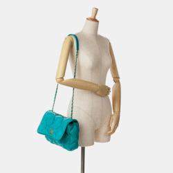 Pre Owned Chanel Blue Small Iridescent Calfskin Chesterfield Flap
