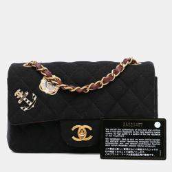 Pre Owned Chanel Black Paris Hamburg Mini Rectangular Classic Wool Coco Sailor Charms Double Flap