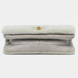 Pre Owned Chanel Grey Quilted Shearling Chain Flap