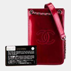 Pre Owned Chanel Pink CC Patent Phone Holder Crossbody