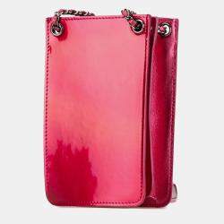 Pre Owned Chanel Pink CC Patent Phone Holder Crossbody