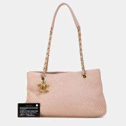Pre Owned Chanel Pink Large Chevron Calfskin Surpique Tote