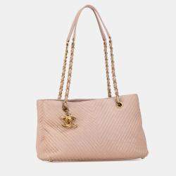 Pre Owned Chanel Pink Large Chevron Calfskin Surpique Tote