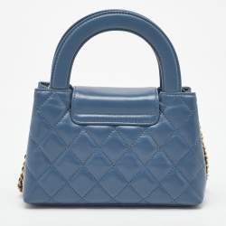 Pre Owned Chanel Blue Quilted Leather Kelly Mini Shopping Bag