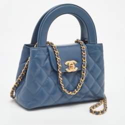 Pre Owned Chanel Blue Quilted Leather Kelly Mini Shopping Bag