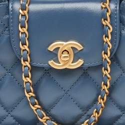 Pre Owned Chanel Blue Quilted Leather Kelly Mini Shopping Bag