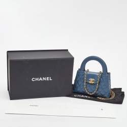 Pre Owned Chanel Blue Quilted Leather Kelly Mini Shopping Bag
