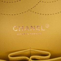 Pre Owned Chanel Yellow Jumbo Classic Lambskin Double Flap