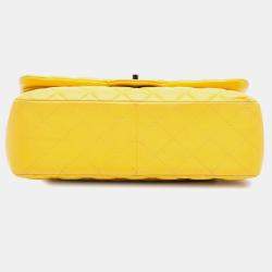 Pre Owned Chanel Yellow Jumbo Classic Lambskin Double Flap