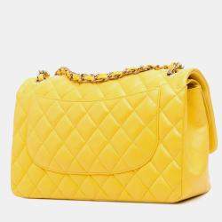 Pre Owned Chanel Yellow Jumbo Classic Lambskin Double Flap