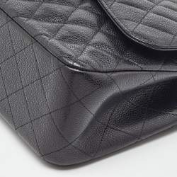 Pre Owned Chanel Black Quilted Caviar Leather Jumbo Classic Double Flap Bag