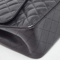 Pre Owned Chanel Black Quilted Caviar Leather Jumbo Classic Double Flap Bag