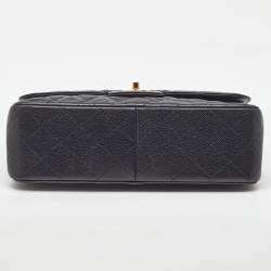 Pre Owned Chanel Black Quilted Caviar Leather Jumbo Classic Double Flap Bag