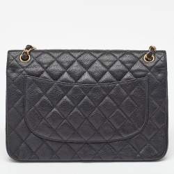 Pre Owned Chanel Black Quilted Caviar Leather Jumbo Classic Double Flap Bag