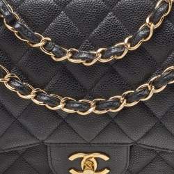 Pre Owned Chanel Black Quilted Caviar Leather Jumbo Classic Double Flap Bag