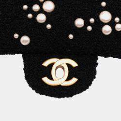 Pre Owned Chanel Black Small Tweed Pearl Cosmos Flap Bag