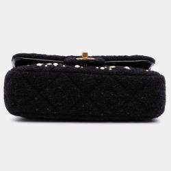 Pre Owned Chanel Black Small Tweed Pearl Cosmos Flap Bag