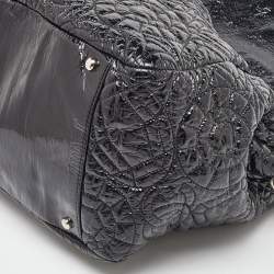 Pre Owned Chanel Black Quilted Patent Vinyl Graphic Edge Classic Flap Bag