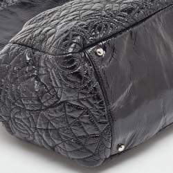 Pre Owned Chanel Black Quilted Patent Vinyl Graphic Edge Classic Flap Bag