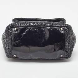 Pre Owned Chanel Black Quilted Patent Vinyl Graphic Edge Classic Flap Bag