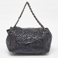 Pre Owned Chanel Black Quilted Patent Vinyl Graphic Edge Classic Flap Bag