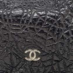 Pre Owned Chanel Black Quilted Patent Vinyl Graphic Edge Classic Flap Bag