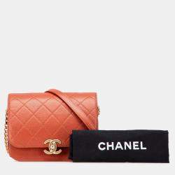 Pre Owned Chanel Red Mini CC Quilted Caviar Messenger Single Flap
