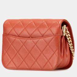 Pre Owned Chanel Red Mini CC Quilted Caviar Messenger Single Flap