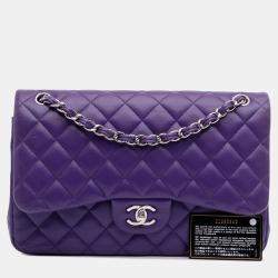 Pre Owned Chanel Purple Jumbo Classic Lambskin Double Flap