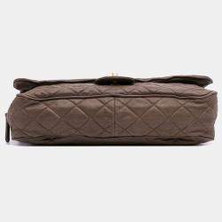 Pre Owned Chanel Brown Large Quilted Iridescent Calfskin Shiva Flap